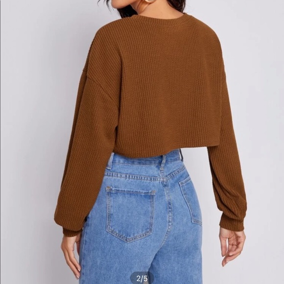 Brown/burnt orange long sleeve crop top - Picture 2 of 3